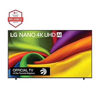 Front view of 98 inch LG NANO 4K UHD AI NU85 Smart TV 2026 98NU850BPUB